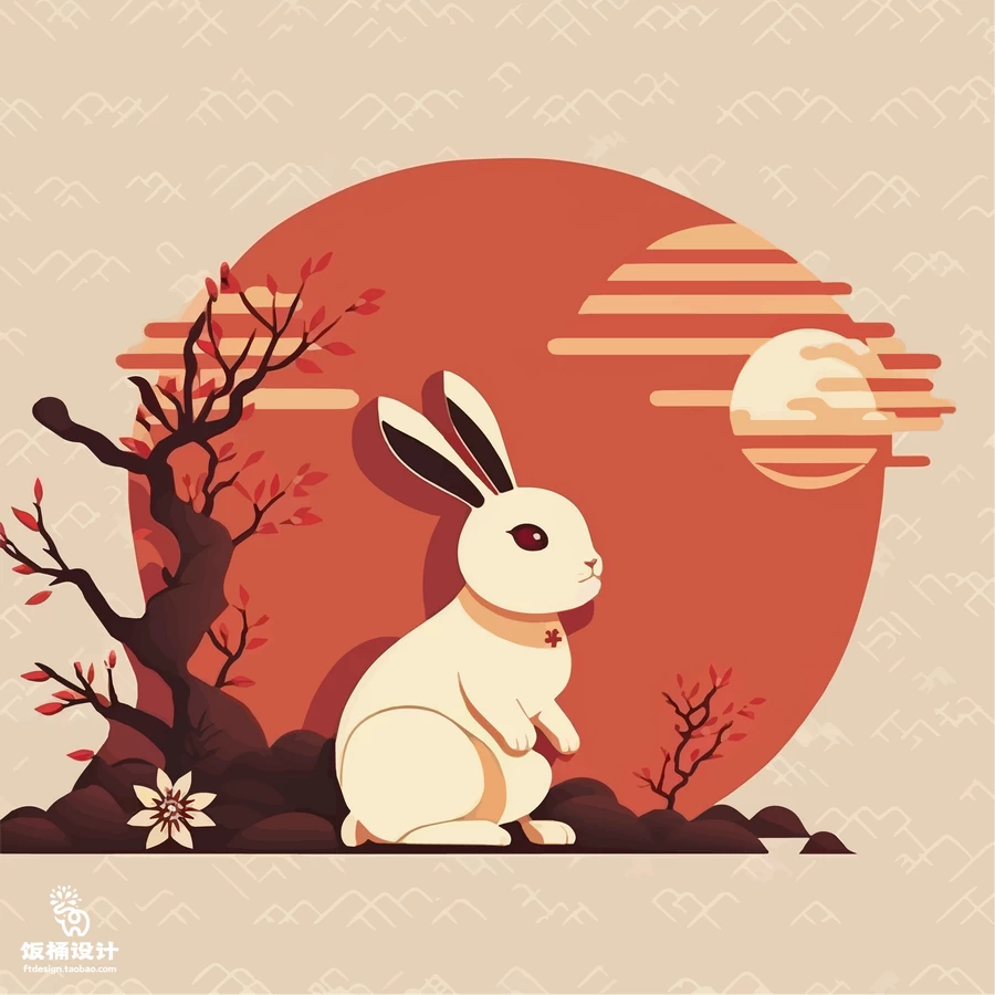 2023新年创意卡通兔子兔年元素风景插画海报背景AI矢量设计素材【002】